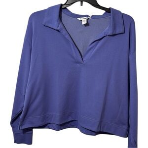 Athleta Top Purple Collared Pullover Retroterry‎ Crop in Size L EUC